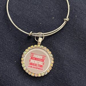 Silver Awareness Bracelet with Red Accents